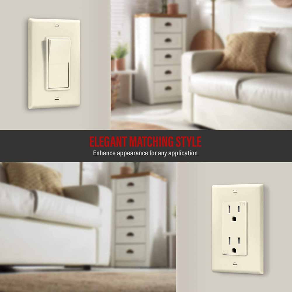 1-Gang Decorator Rocker Wall Plate, Light Almond - Bees Lighting