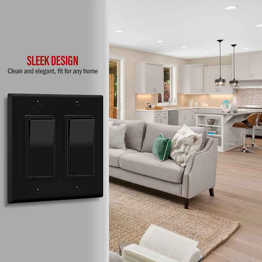 2-Gang Decorator Rocker Wall Plate, Black - Bees Lighting