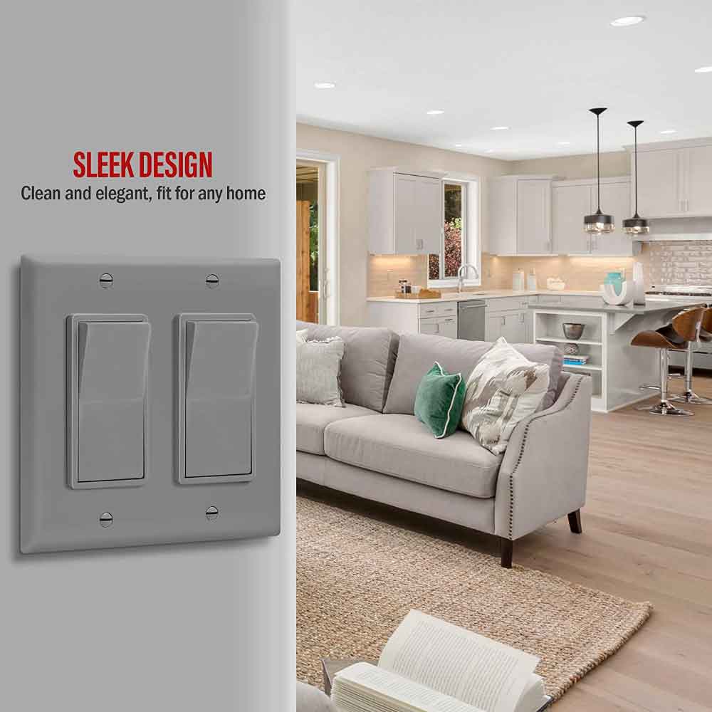 2-Gang Decorator Rocker Wall Plate, Gray - Bees Lighting