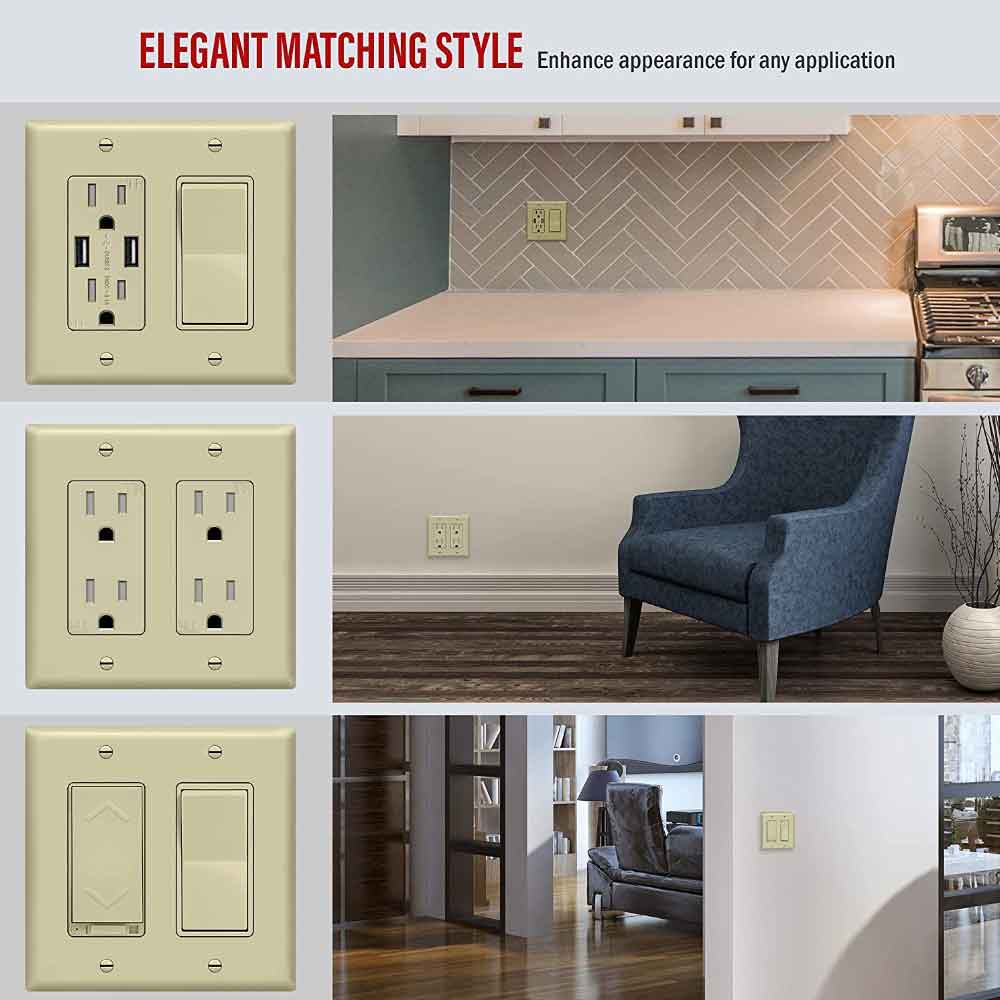 2-Gang Decorator Rocker Wall Plate, Ivory - Bees Lighting