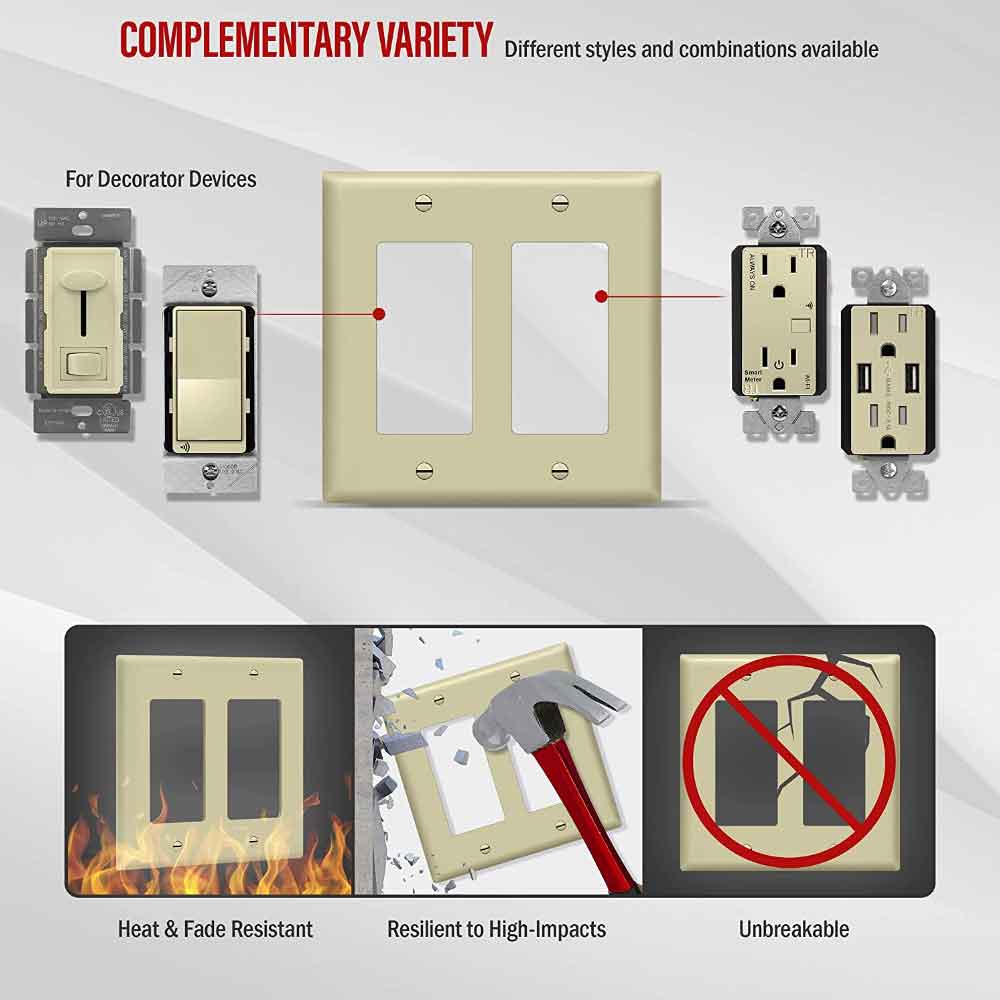 2-Gang Decorator Rocker Wall Plate, Ivory - Bees Lighting