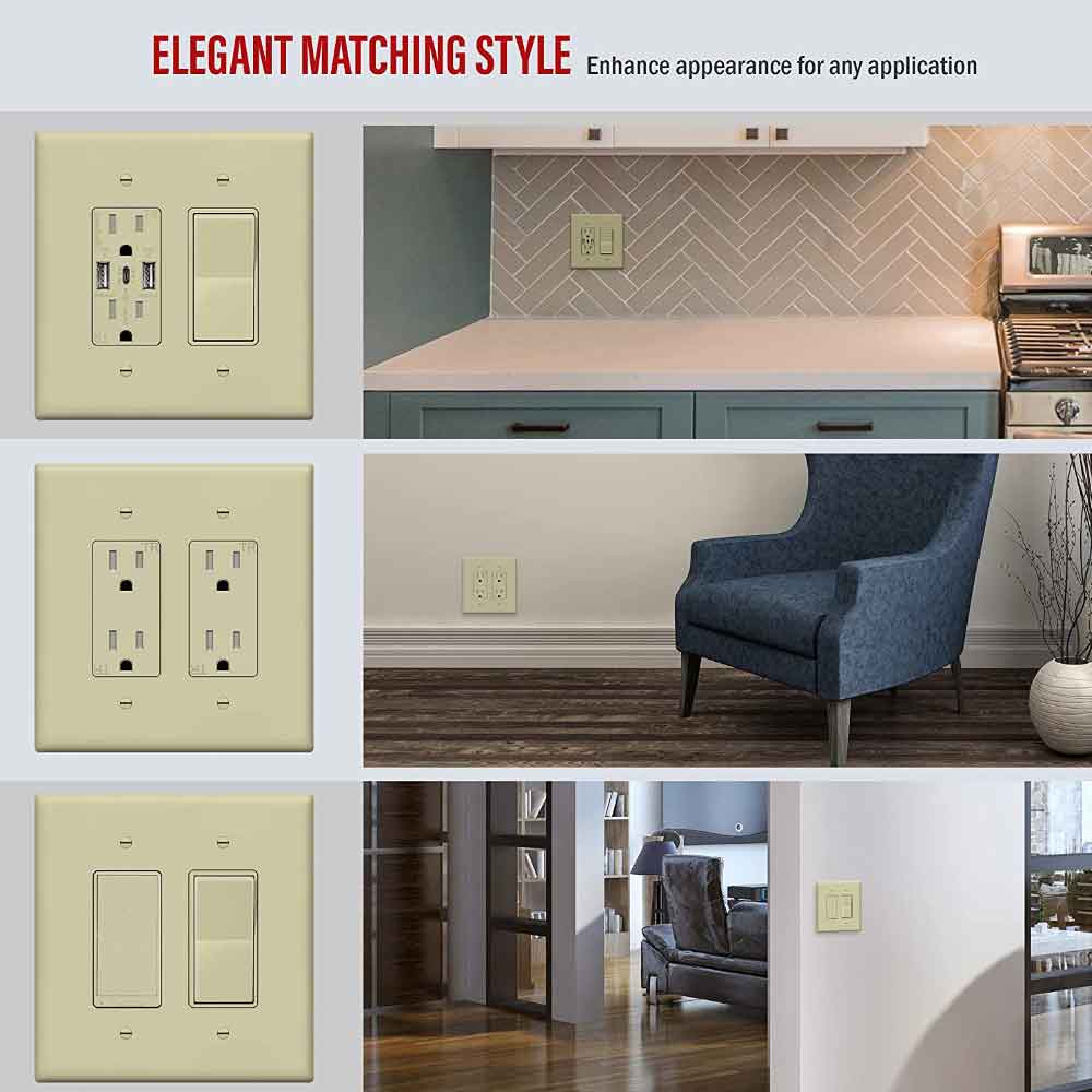 2-Gang Oversized Decorator Rocker Wall Plate, Ivory - Bees Lighting
