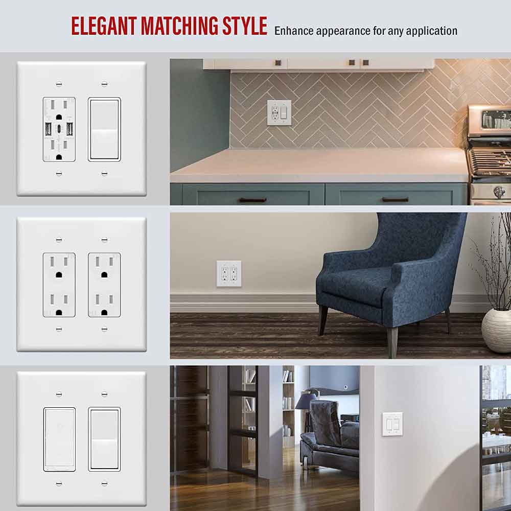 2-Gang Oversized Decorator Rocker Wall Plate, White - Bees Lighting