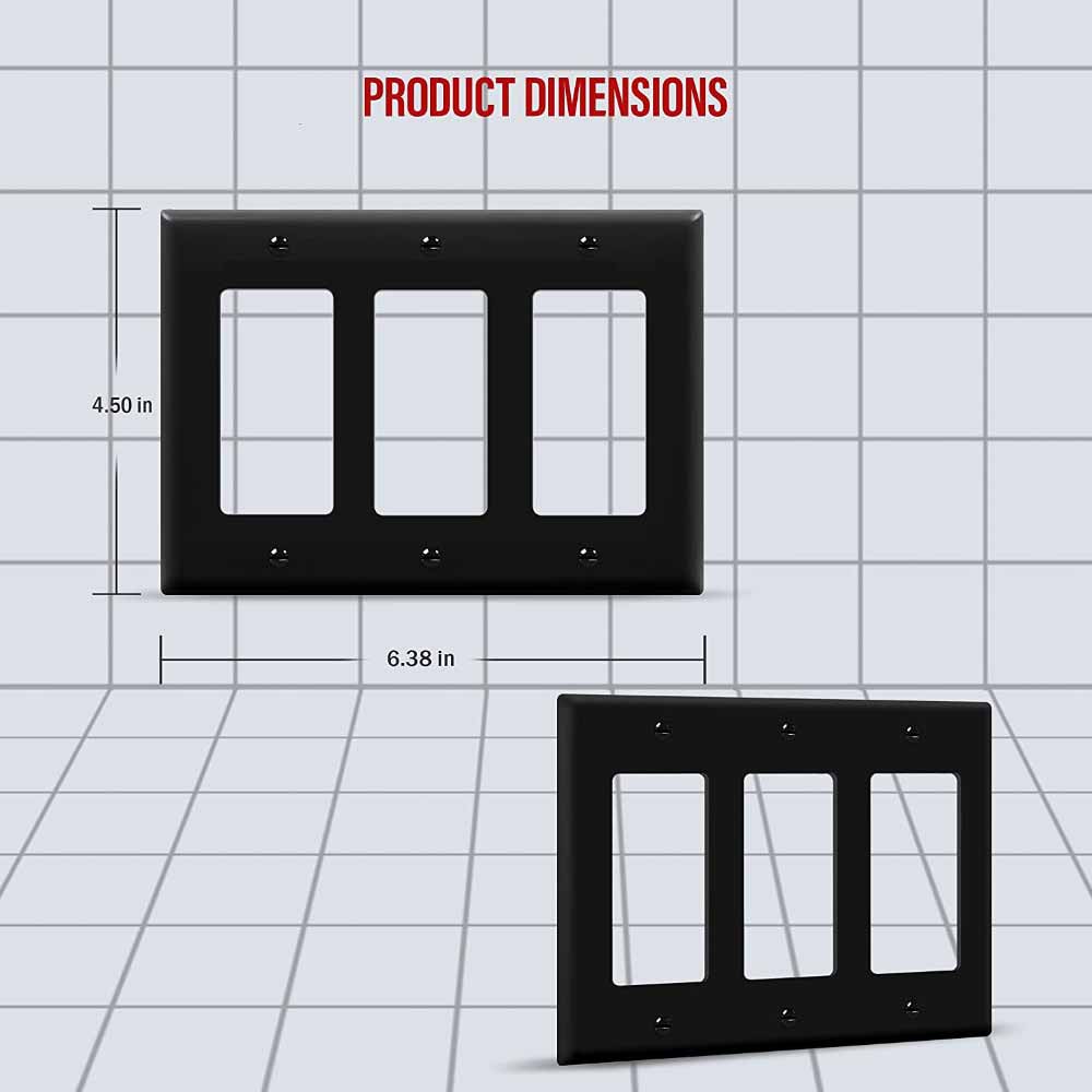 3-Gang Decorator Rocker Wall Plate, Black - Bees Lighting