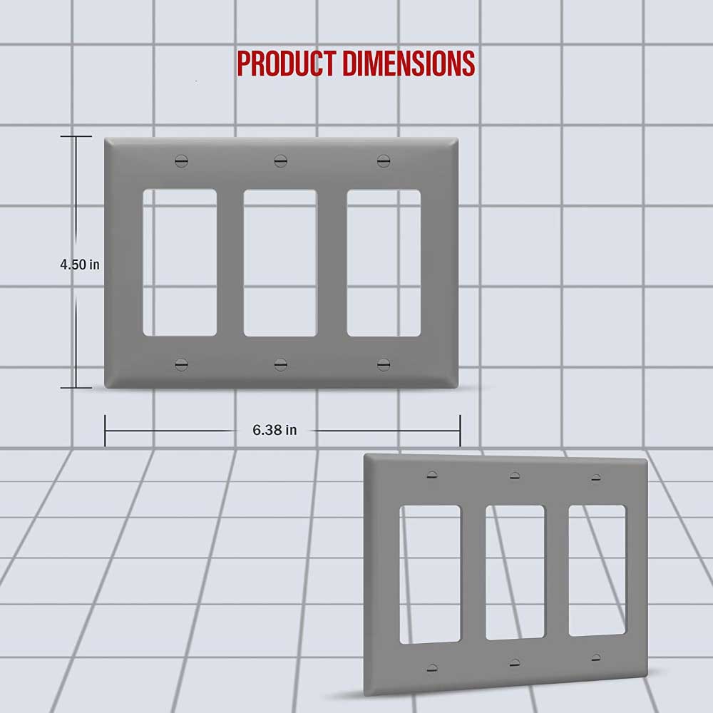 3-Gang Decorator Rocker Wall Plate, Gray - Bees Lighting