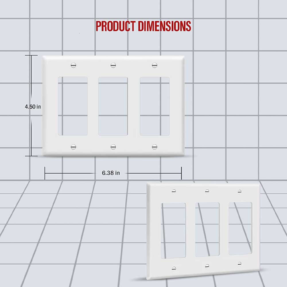 3-Gang Decorator Rocker Wall Plate, White - Bees Lighting