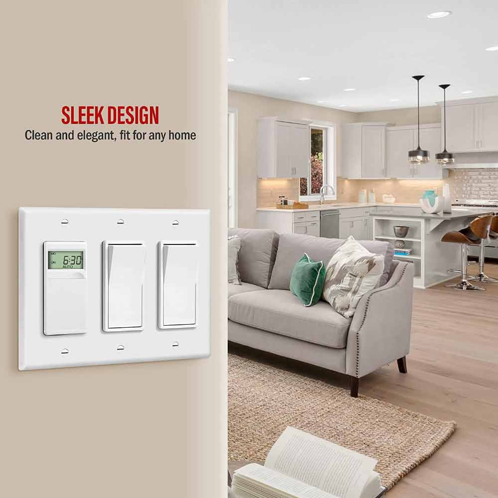 3-Gang Decorator Rocker Wall Plate, White - Bees Lighting