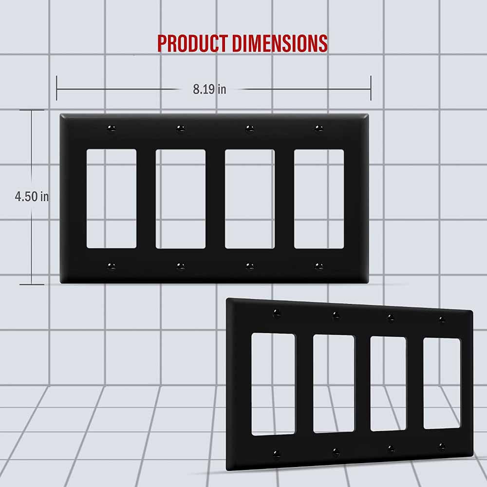 4-Gang Decorator Rocker Wall Plate, Black - Bees Lighting