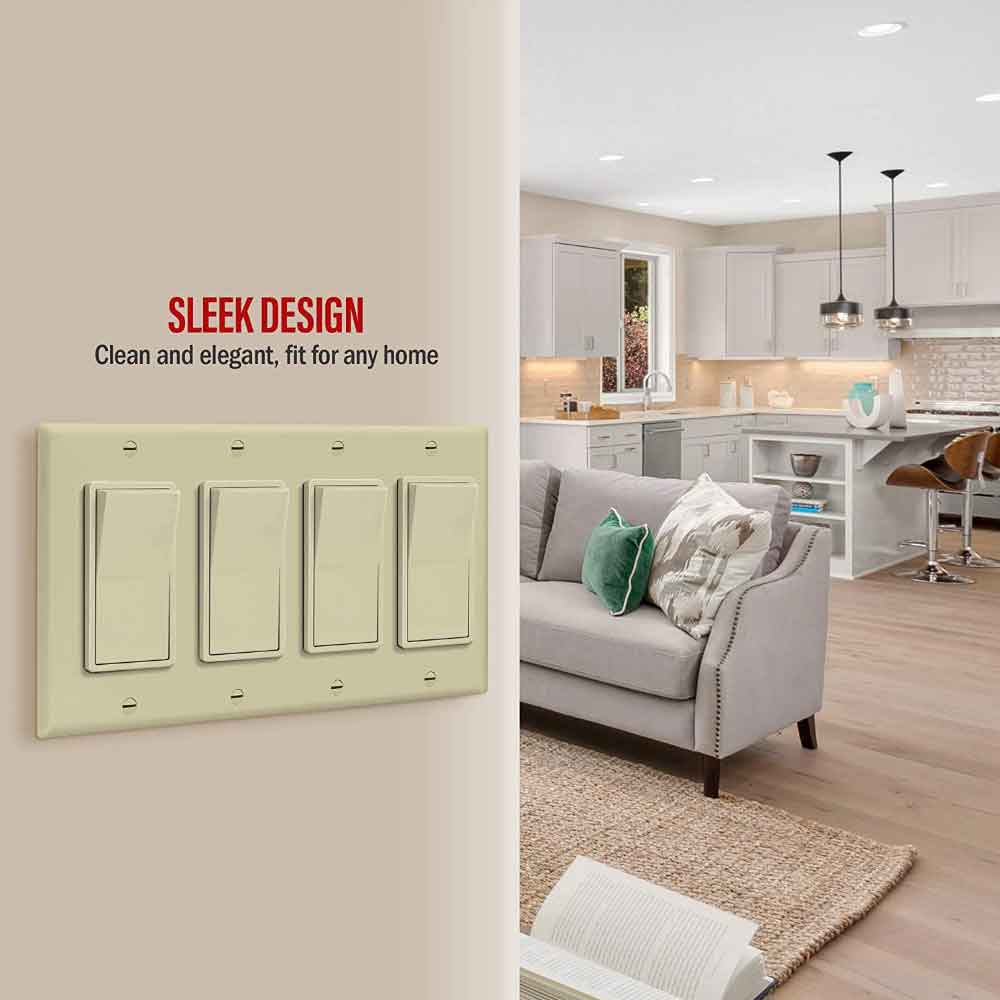 4-Gang Decorator Rocker Wall Plate, Ivory - Bees Lighting