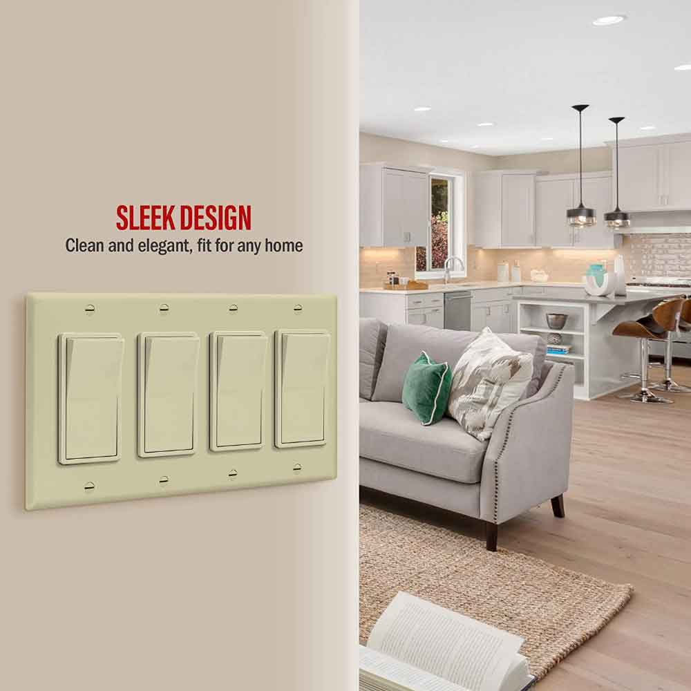 4-Gang Decorator Rocker Wall Plate Ivory - Bees Lighting