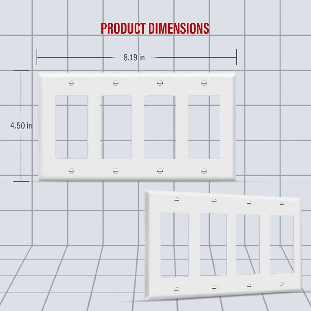 4-Gang Decorator Rocker Wall Plate, White - Bees Lighting