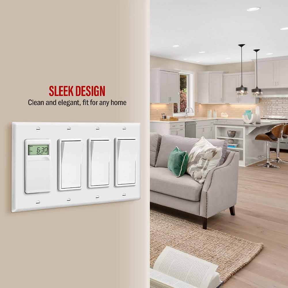 4-Gang Decorator Rocker Wall Plate, White - Bees Lighting