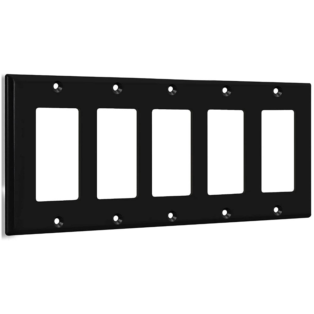 5-Gang Decorator Rocker Wall Plate, Black - Bees Lighting