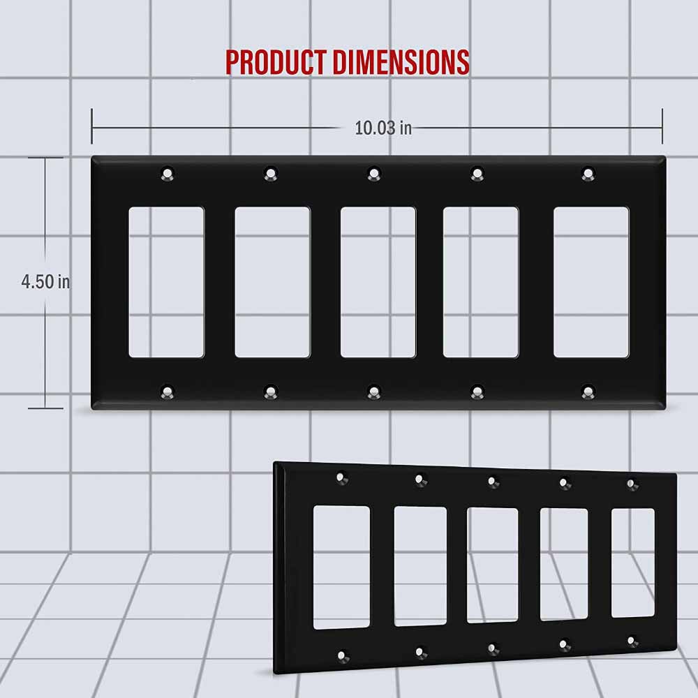 5-Gang Decorator Rocker Wall Plate, Black - Bees Lighting
