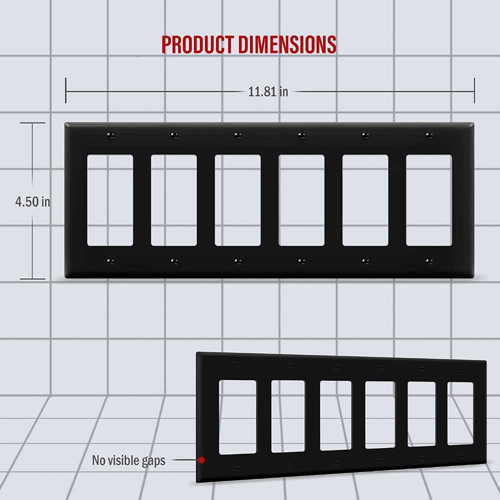 6-Gang Decorator Rocker Wall Plate, Black - Bees Lighting