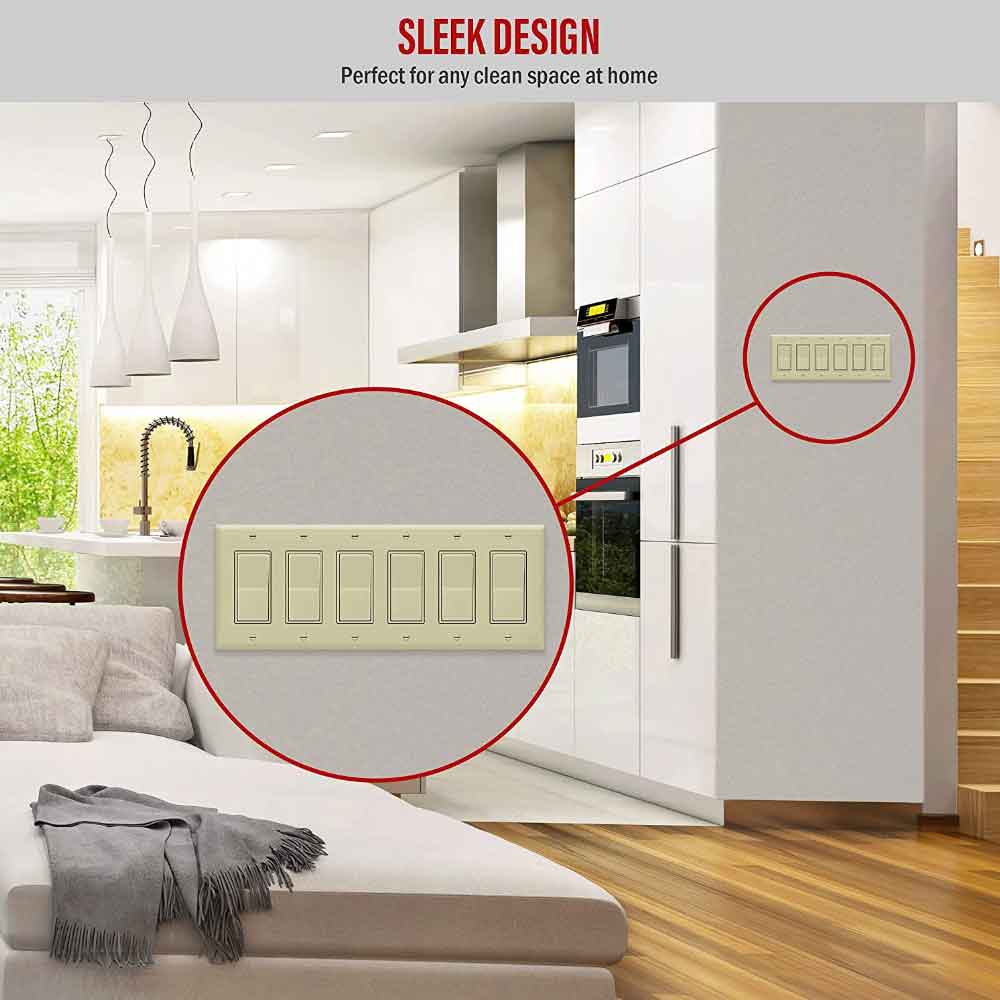 6-Gang Decorator Rocker Wall Plate, Ivory - Bees Lighting