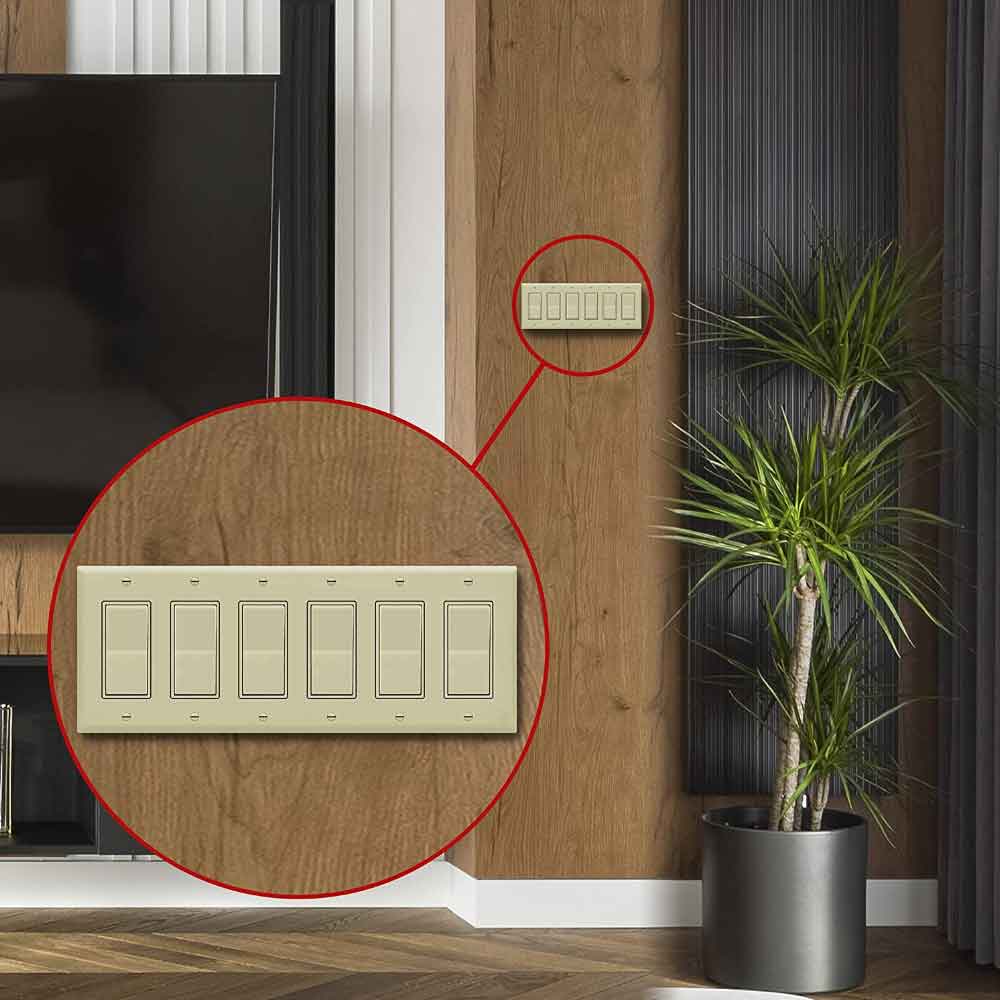 6-Gang Decorator Rocker Wall Plate Ivory - Bees Lighting