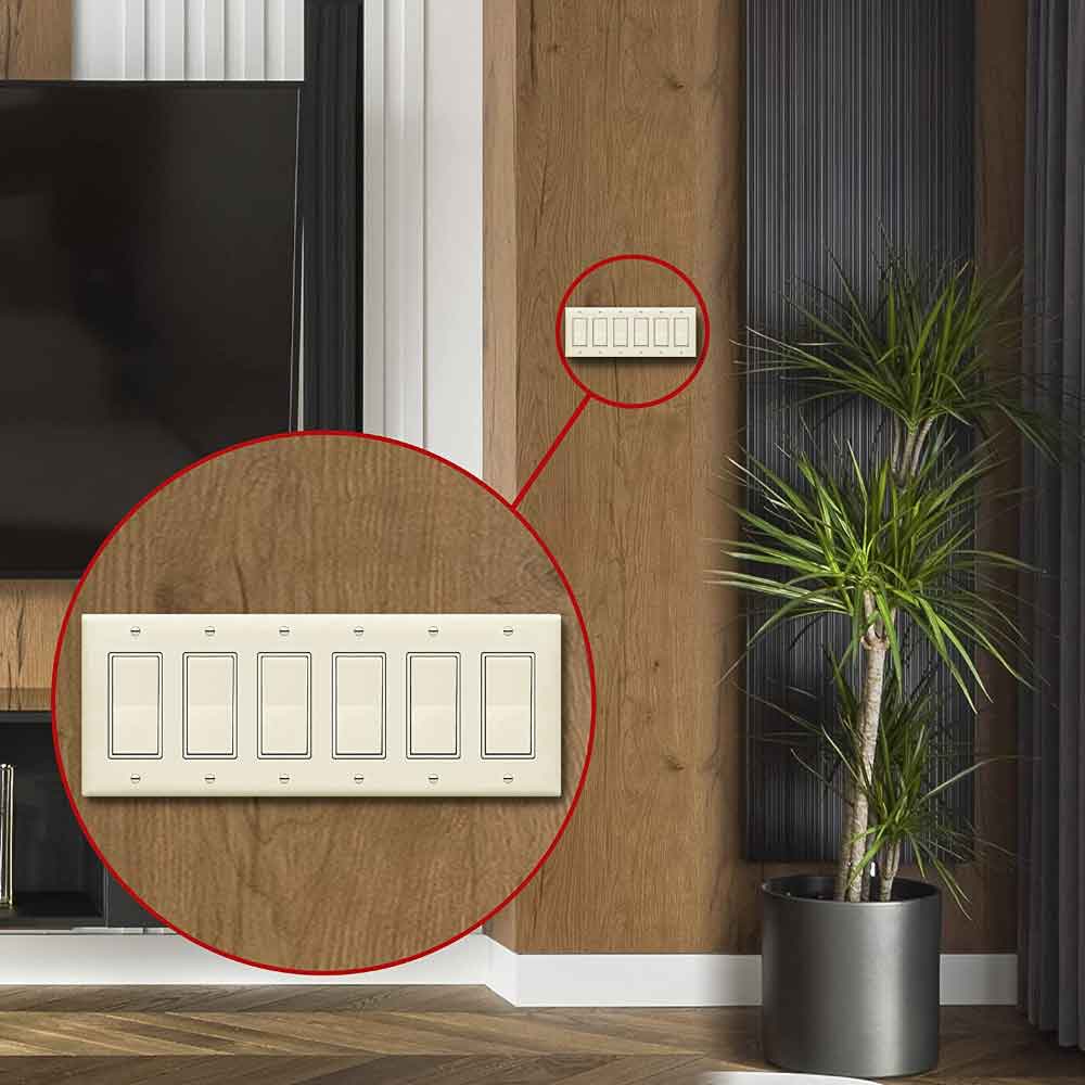 6-Gang Decorator Rocker Wall Plate, Light Almond - Bees Lighting