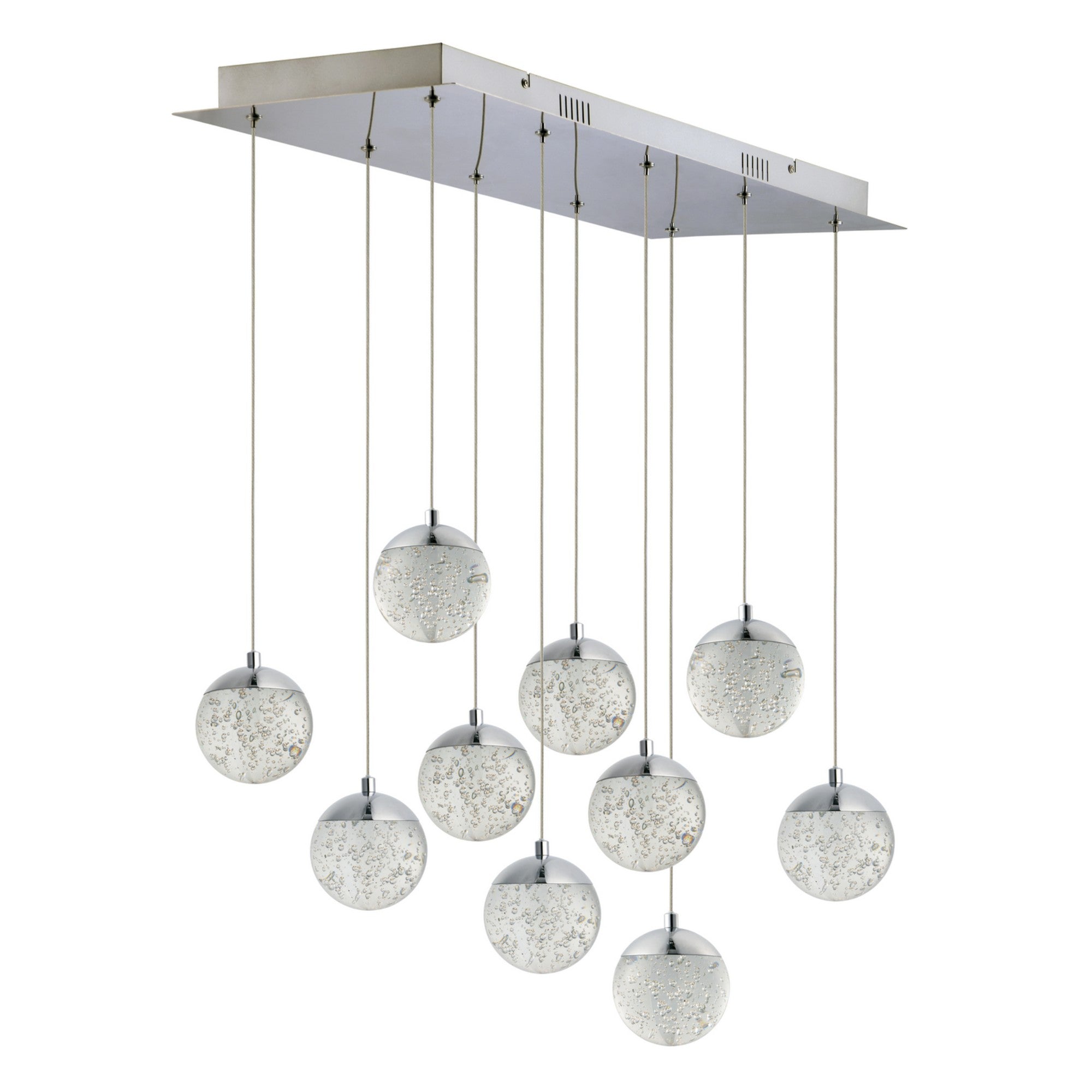 Orb II 34" 10-Light LED Linear Pendant, Polished Chrome Finish - Bees Lighting