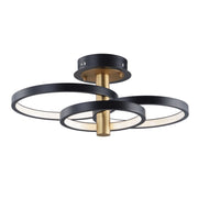 Hoopla 26" 3-Light LED Semi-Flush Mount, Black & Gold Finish - Bees Lighting