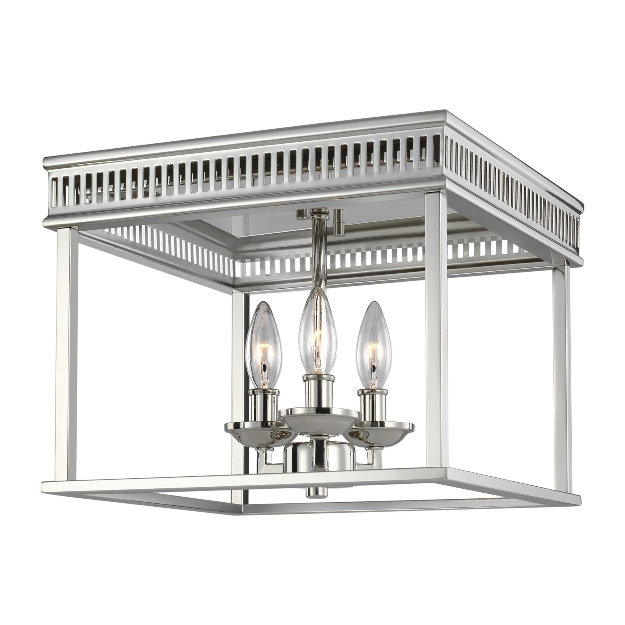 Woodruff 13" 3-Light Flush Mount, Polished Nickel Finish - Bees Lighting