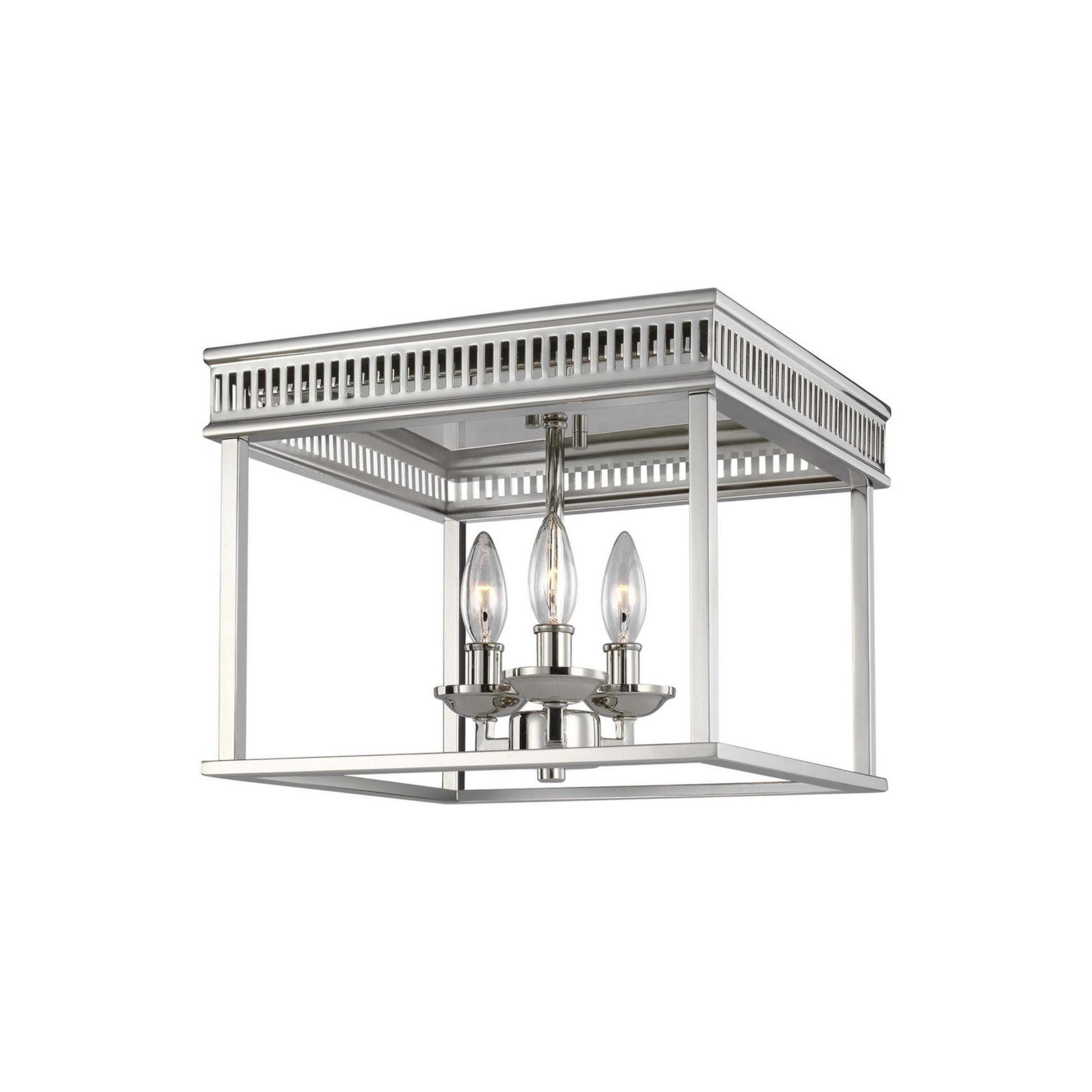 Woodruff 13" 3-Light Flush Mount, Polished Nickel Finish - Bees Lighting