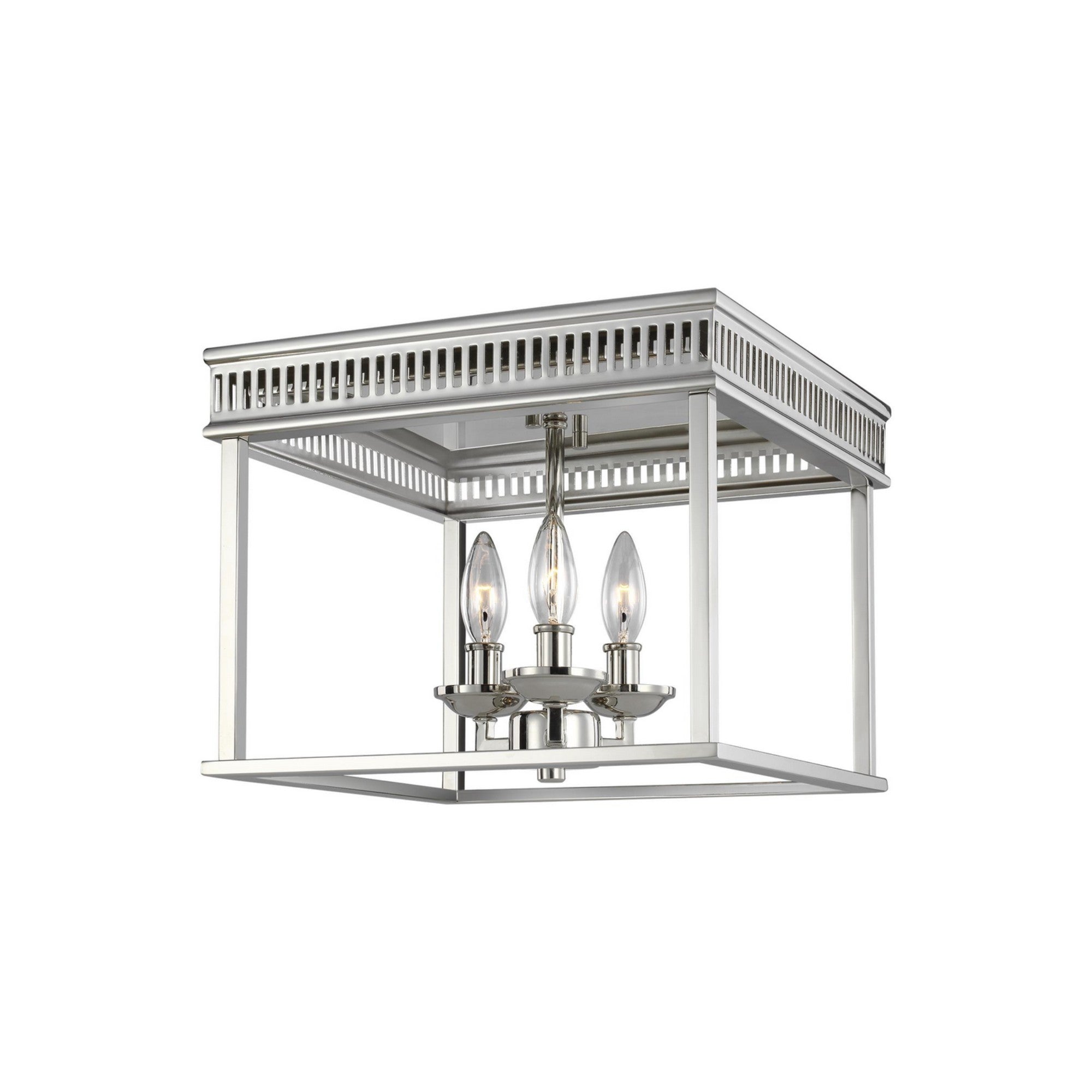 Woodruff 13" 3-Light Flush Mount, Polished Nickel Finish - Bees Lighting