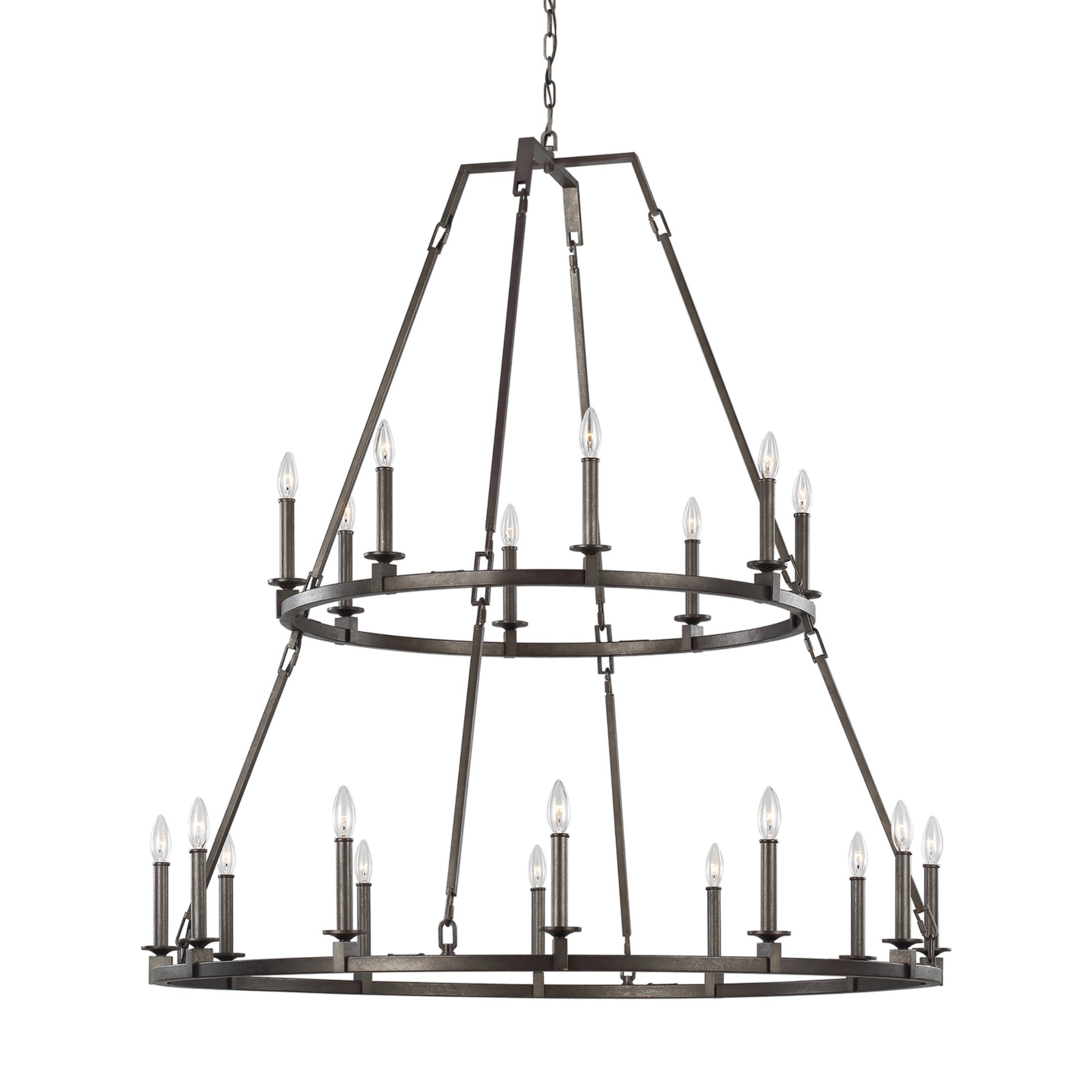 Landen 53" 20-Light X-Large 2-Tier Chandelier, Smith Steel Finish - Bees Lighting