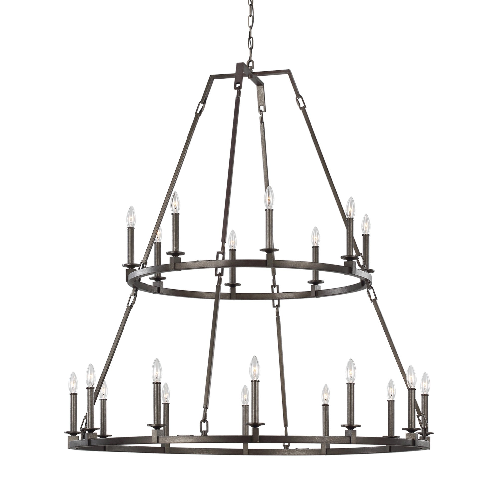 Landen 53" 20-Light X-Large 2-Tier Chandelier, Smith Steel Finish - Bees Lighting