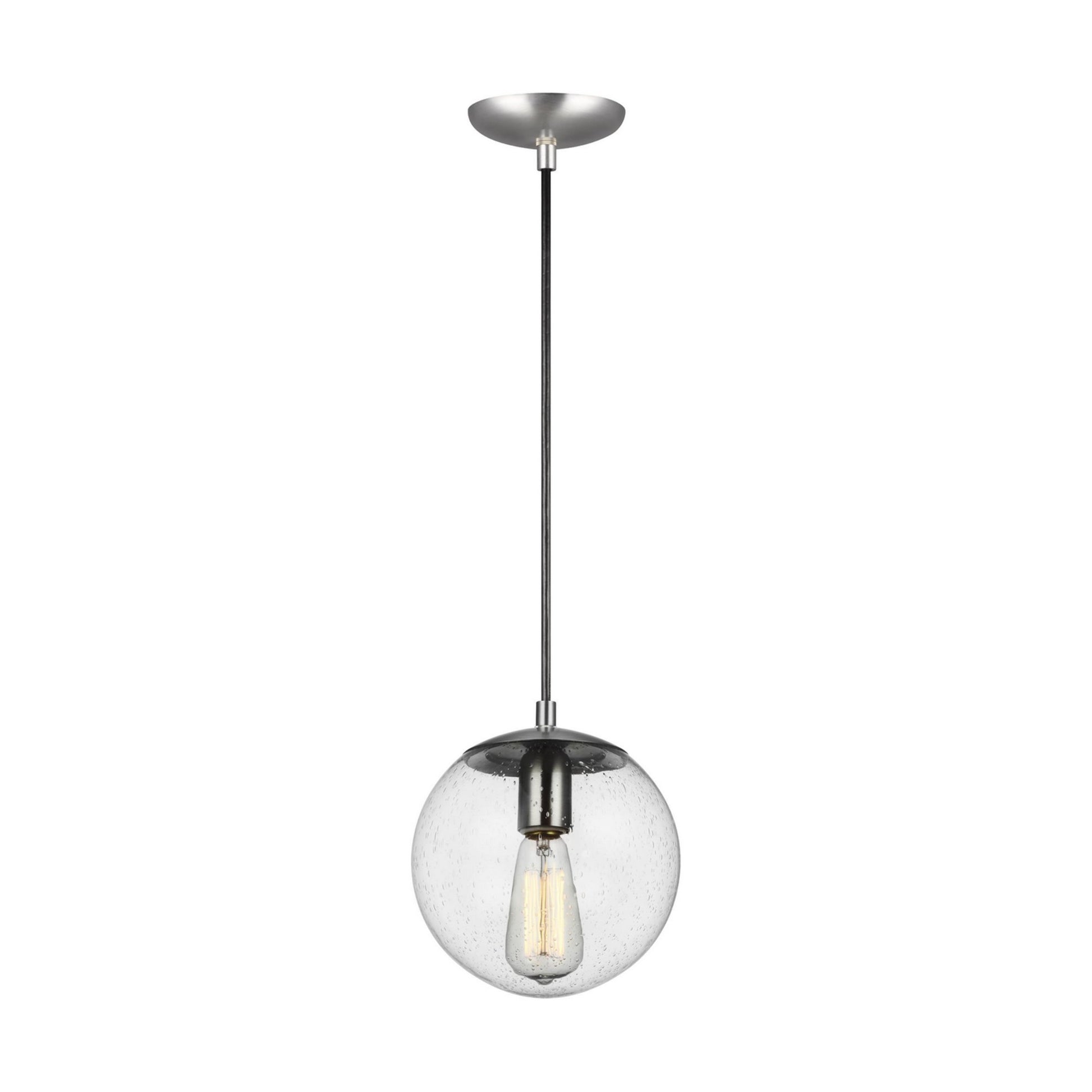 Leo Hanging Globe 8" Small Pendant, Satin Aluminum Finish with Clear Seeded Glass - Bees Lighting