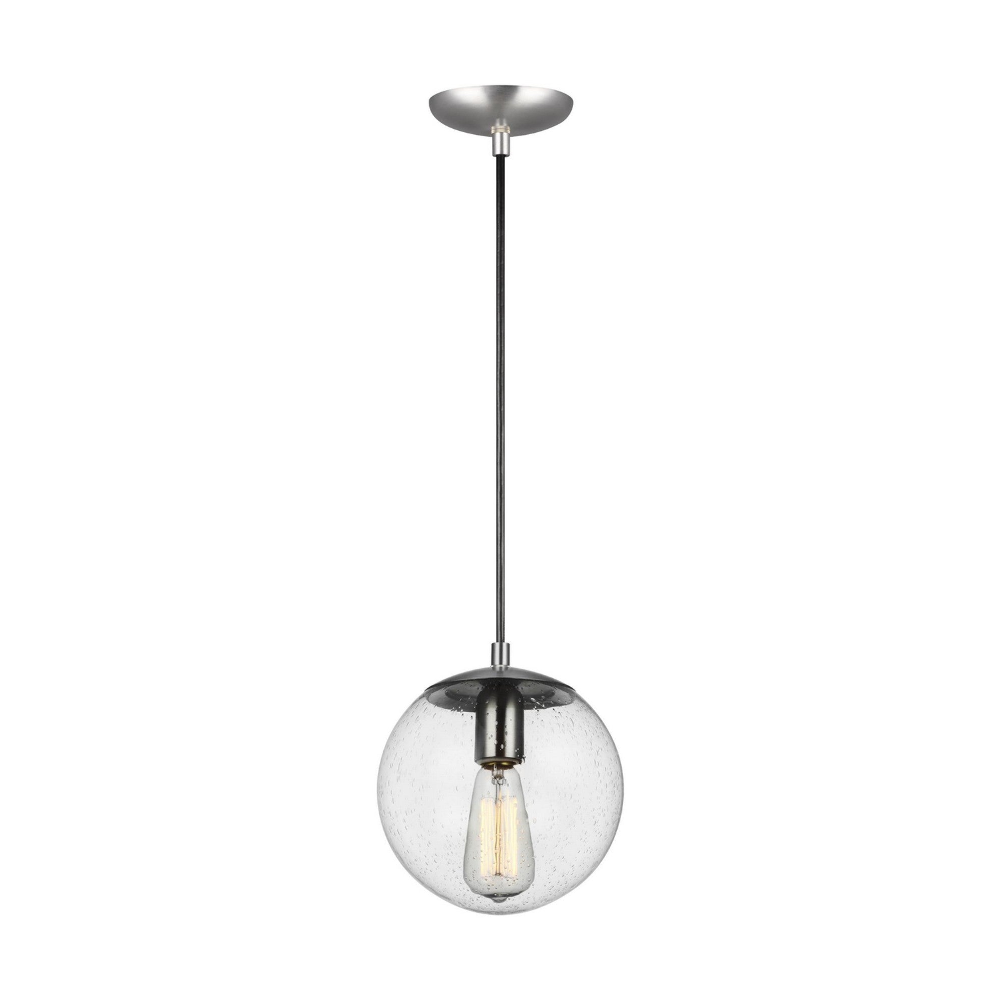 Leo Hanging Globe 8" Small Pendant, Satin Aluminum Finish with Clear Seeded Glass - Bees Lighting