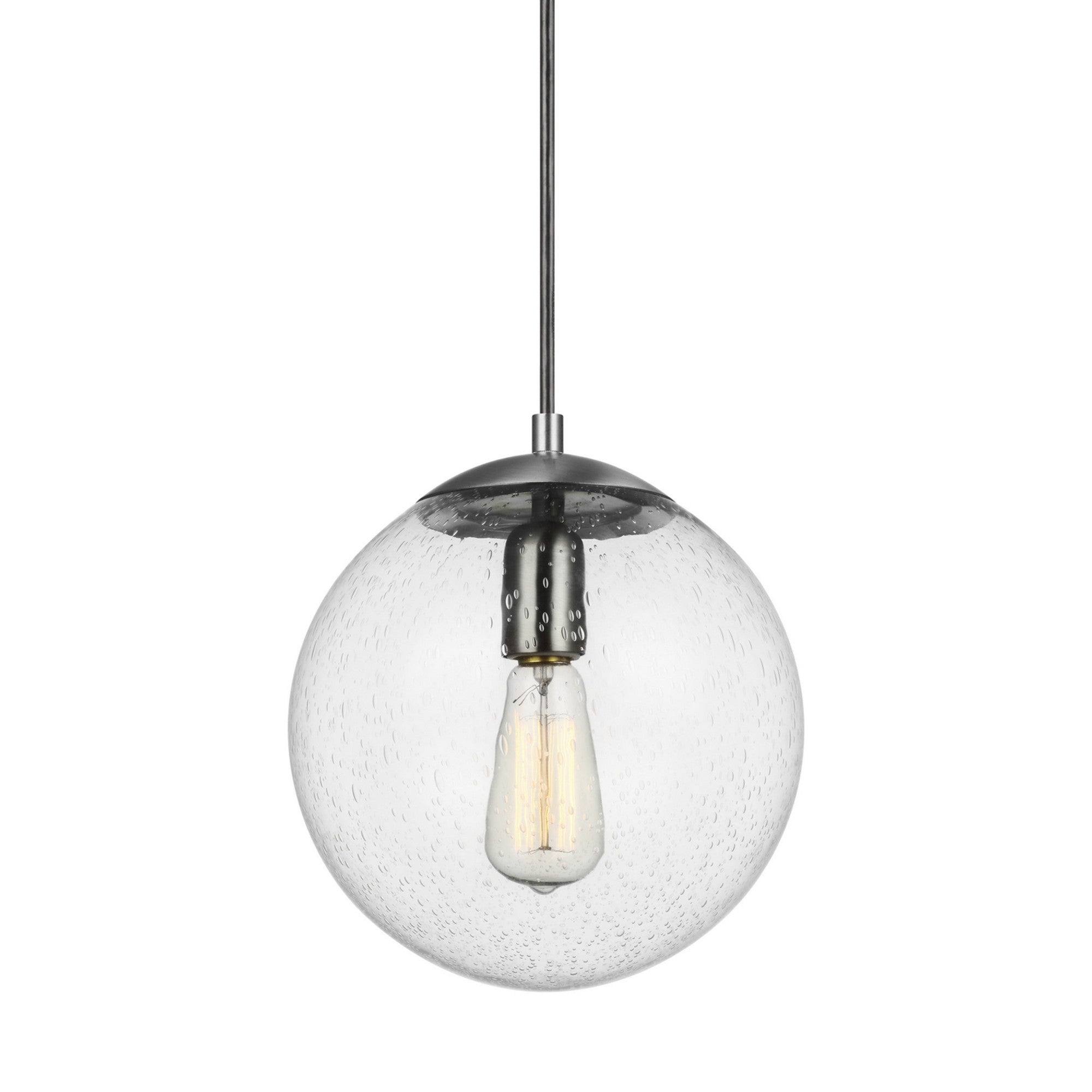 Leo Hanging Globe 10" Medium Pendant, Satin Aluminum Finish with Clear Seeded Glass - Bees Lighting