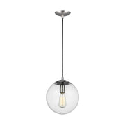 Leo Hanging Globe 10" Medium Pendant, Satin Aluminum Finish with Clear Seeded Glass - Bees Lighting