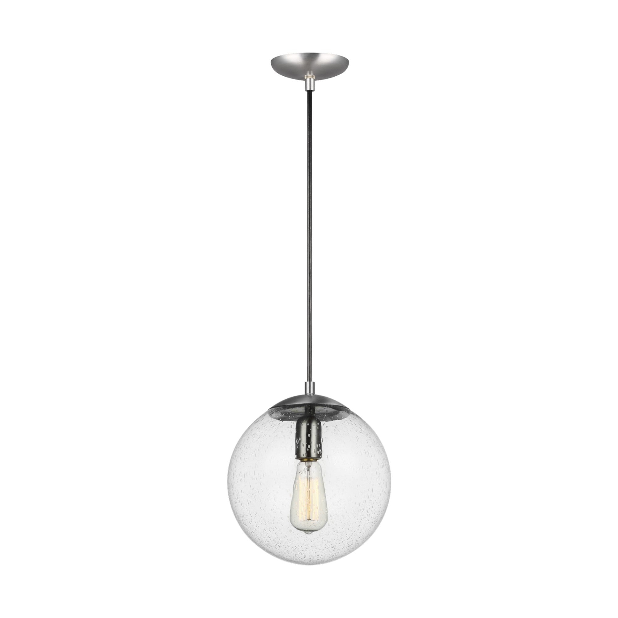 Leo Hanging Globe 10" Medium Pendant, Satin Aluminum Finish with Clear Seeded Glass - Bees Lighting