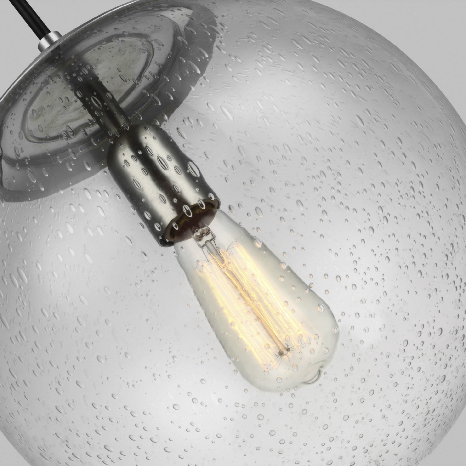 Leo Hanging Globe 12" Large Pendant, Satin Aluminum Finish with Clear Seeded Glass - Bees Lighting