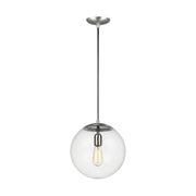 Leo Hanging Globe 12" Large Pendant, Satin Aluminum Finish with Clear Seeded Glass - Bees Lighting