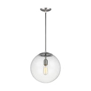 Leo Hanging Globe 14" X-Large Pendant, Satin Aluminum Finish with Clear Seeded Glass - Bees Lighting