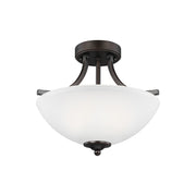 Geary 14" Small 2-Light LED Semi-Flush Convertible Pendant, Bronze Finish - Bees Lighting