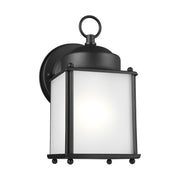 New Castle 8" Small Outdoor Wall Lantern, Black Finish with Satin Etched Glass - Bees Lighting