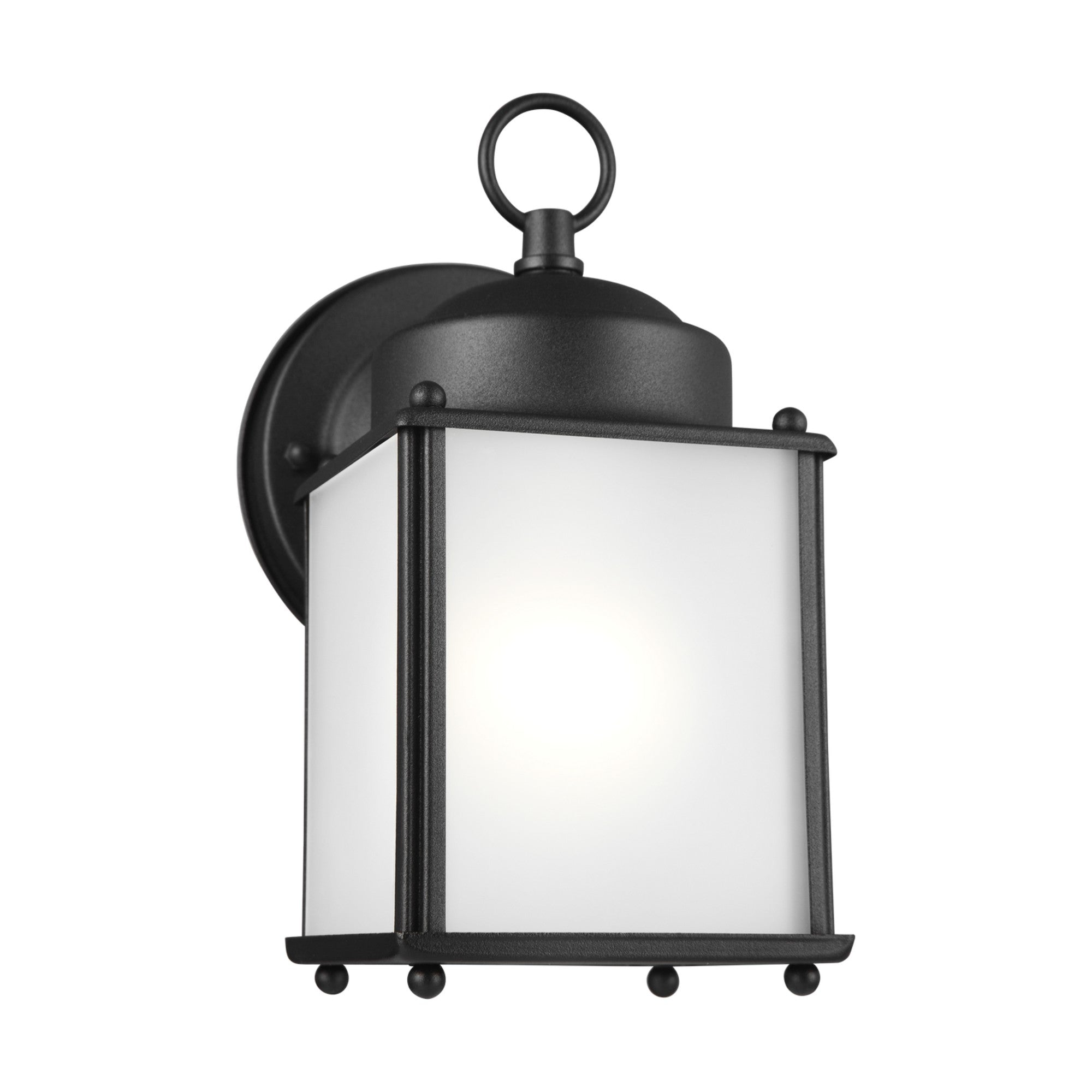 New Castle 8" Small Outdoor Wall Lantern, Black Finish with Satin Etched Glass - Bees Lighting