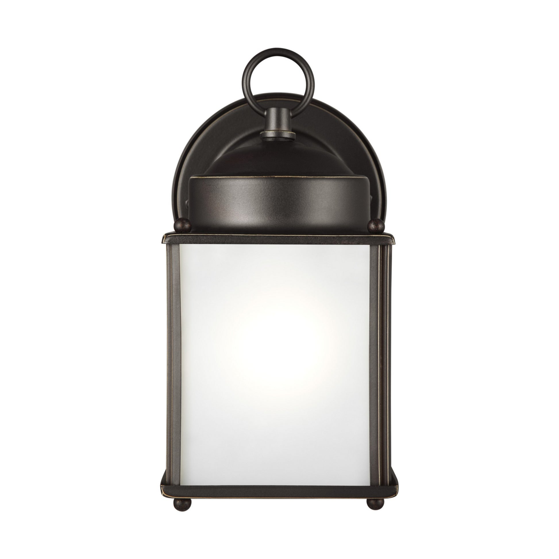 New Castle 8" Small Outdoor Wall Lantern, Antique Bronze Finish with Satin Etched Glass - Bees Lighting