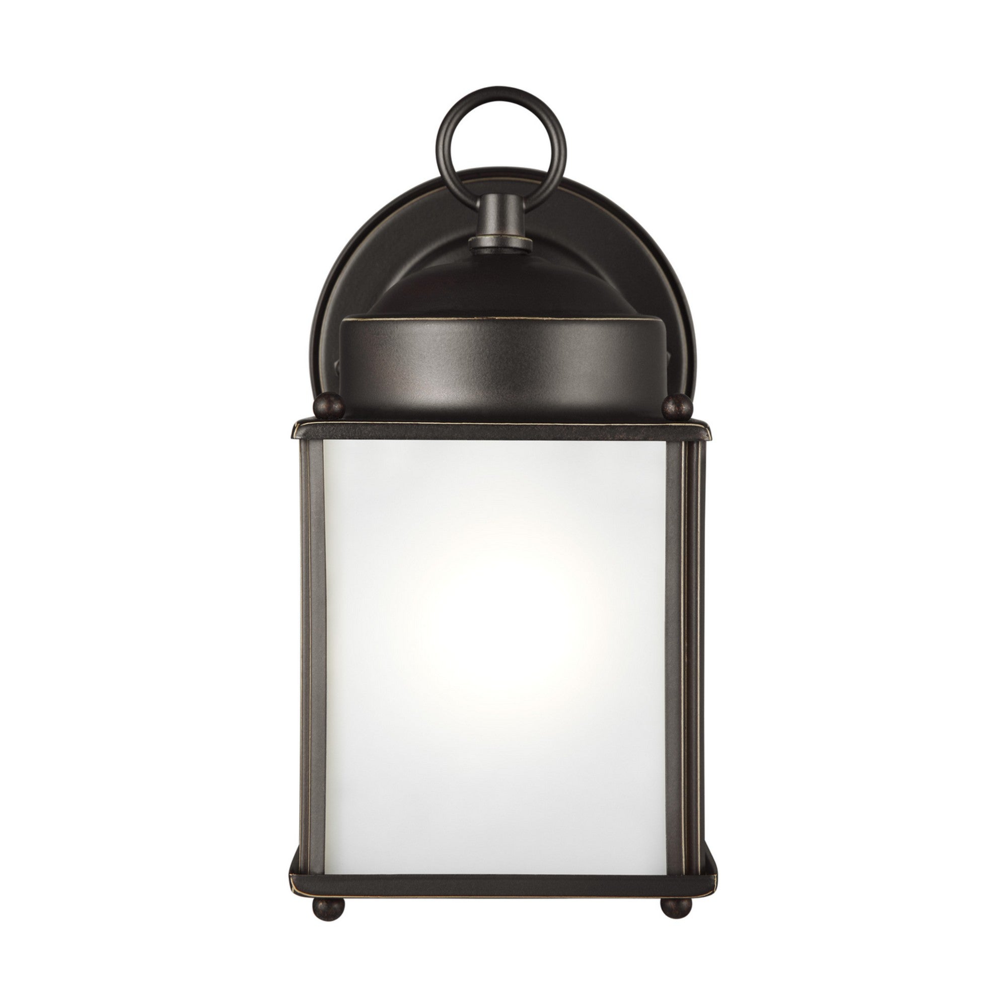 New Castle 8" Small Outdoor Wall Lantern, Antique Bronze Finish with Satin Etched Glass - Bees Lighting