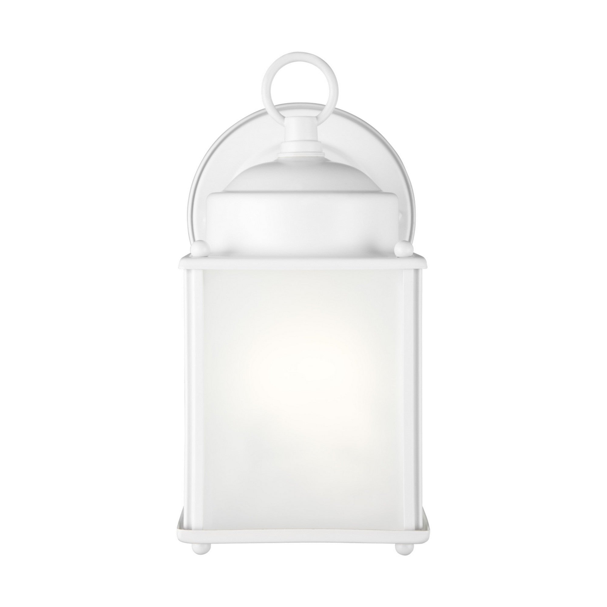 New Castle 8" LED Small Outdoor Wall Lantern, White Finish with Satin Etched Glass - Bees Lighting