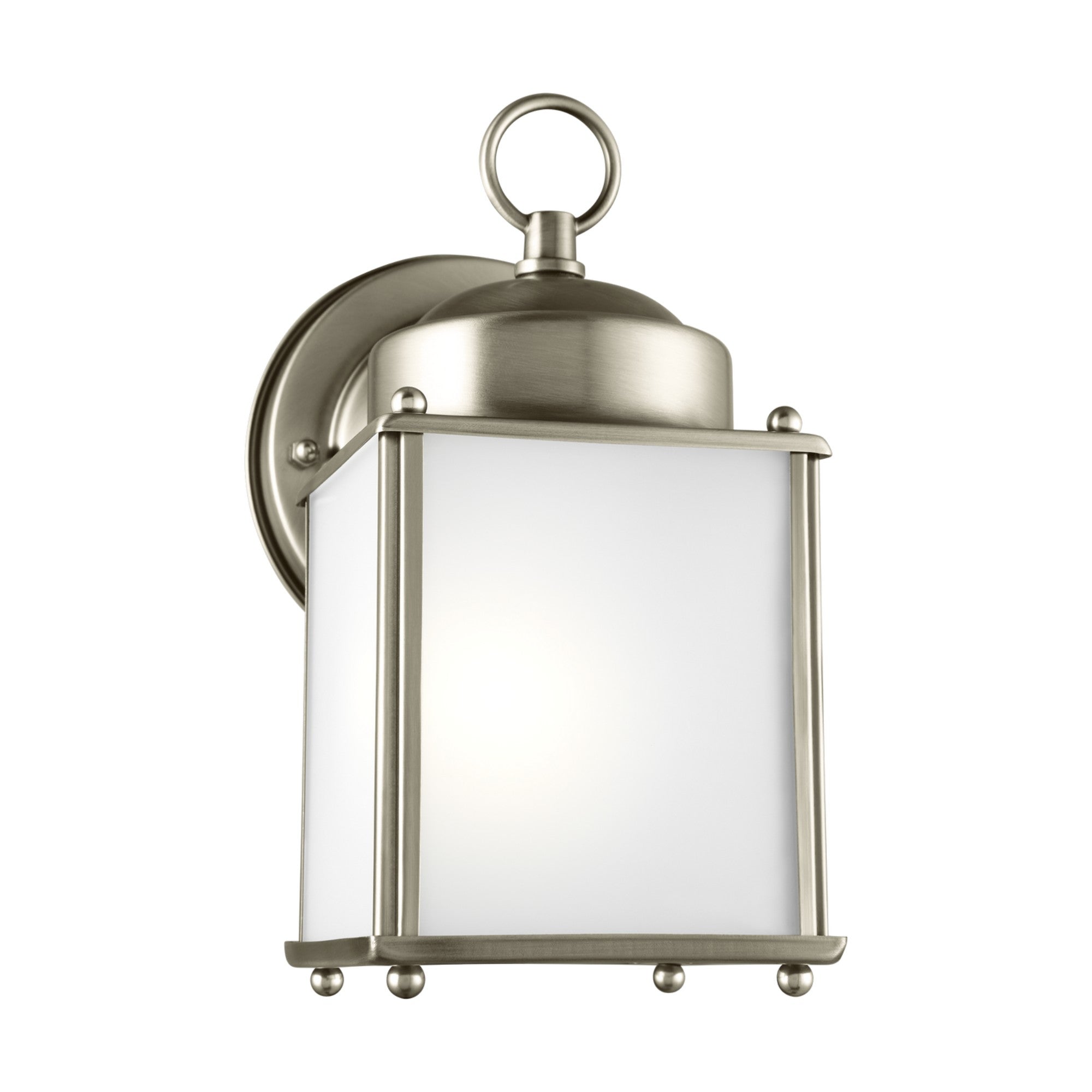 New Castle 8" LED Small Outdoor Wall Lantern, Antique Brushed Nickel Finish with Satin Etched Glass - Bees Lighting