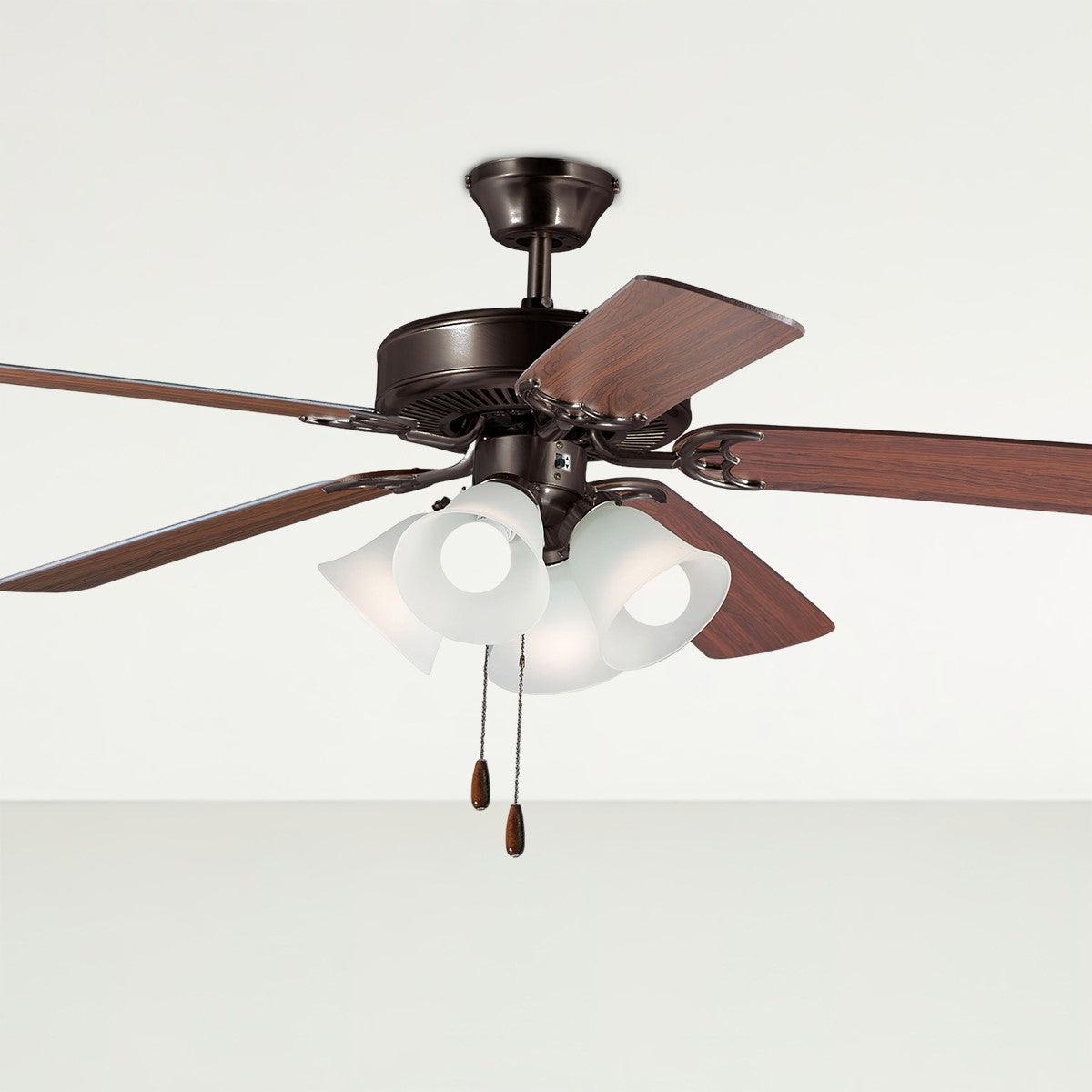 Basic Max 52 Inch Ceiling Fan With Light, Downrod or Flush Mount, Pull Chain Included - Bees Lighting