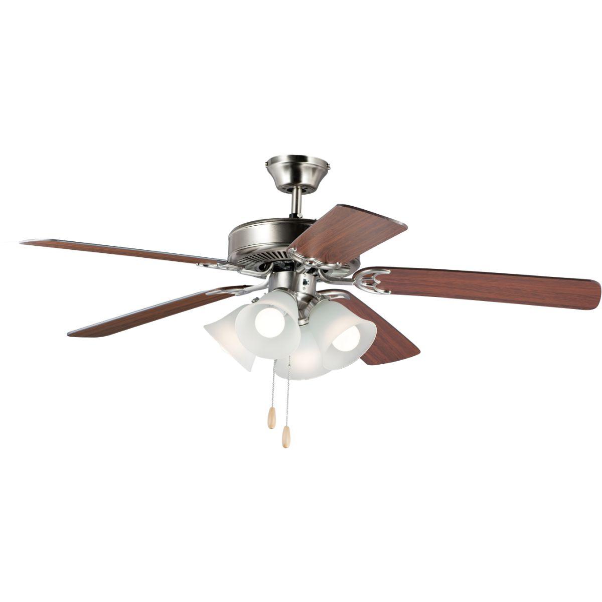 Basic Max 52 Inch Ceiling Fan With Light, Downrod or Flush Mount, Pull Chain Included