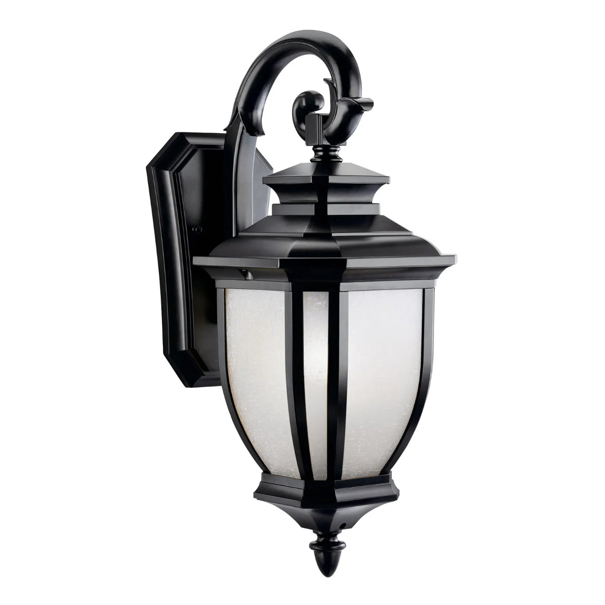 Salisbury 19" Hanging Lantern Wall Light With Satin Etched Linen Glass, Black Finish - Bees Lighting