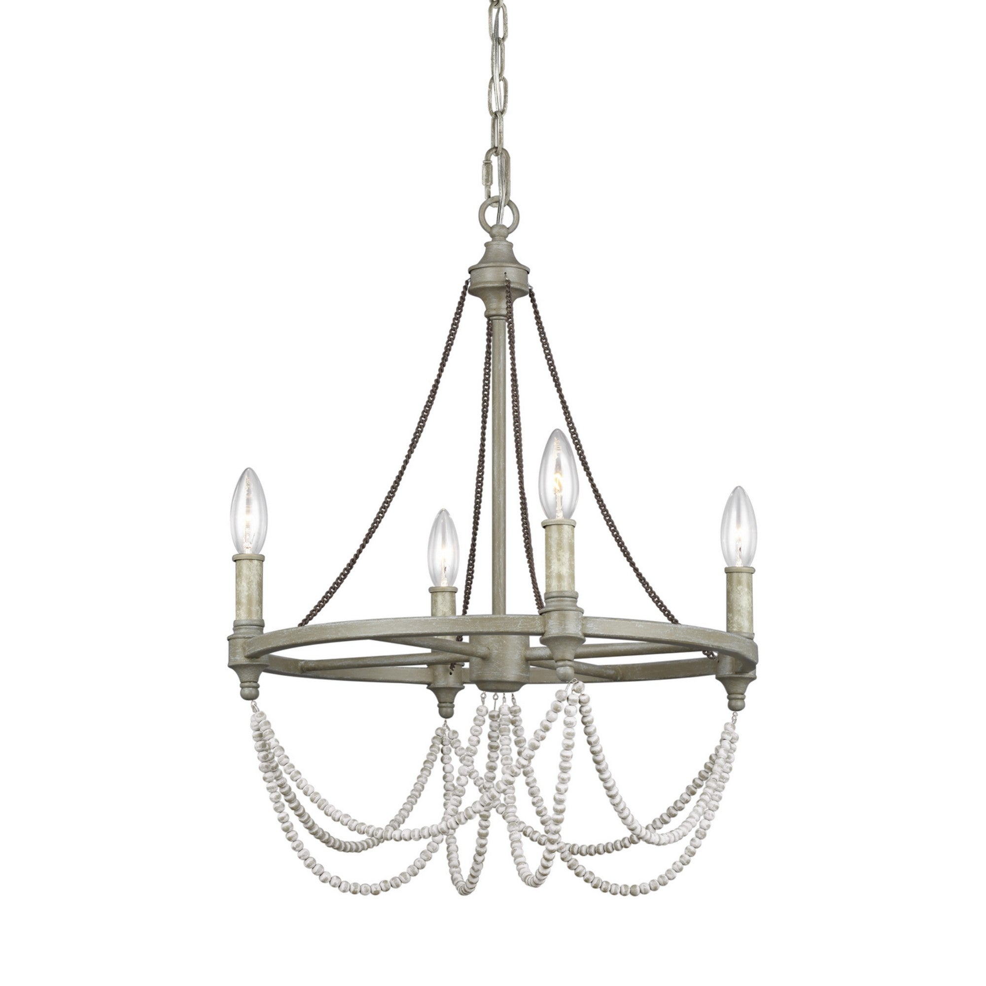 Beverly 24" 4-Light Small Chandelier, Distressed White Wood Finish - Bees Lighting