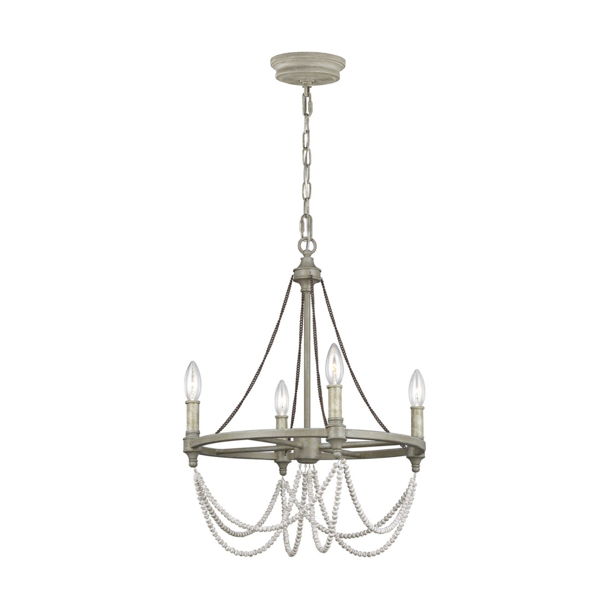 Beverly 24" 4-Light Small Chandelier, Distressed White Wood Finish - Bees Lighting