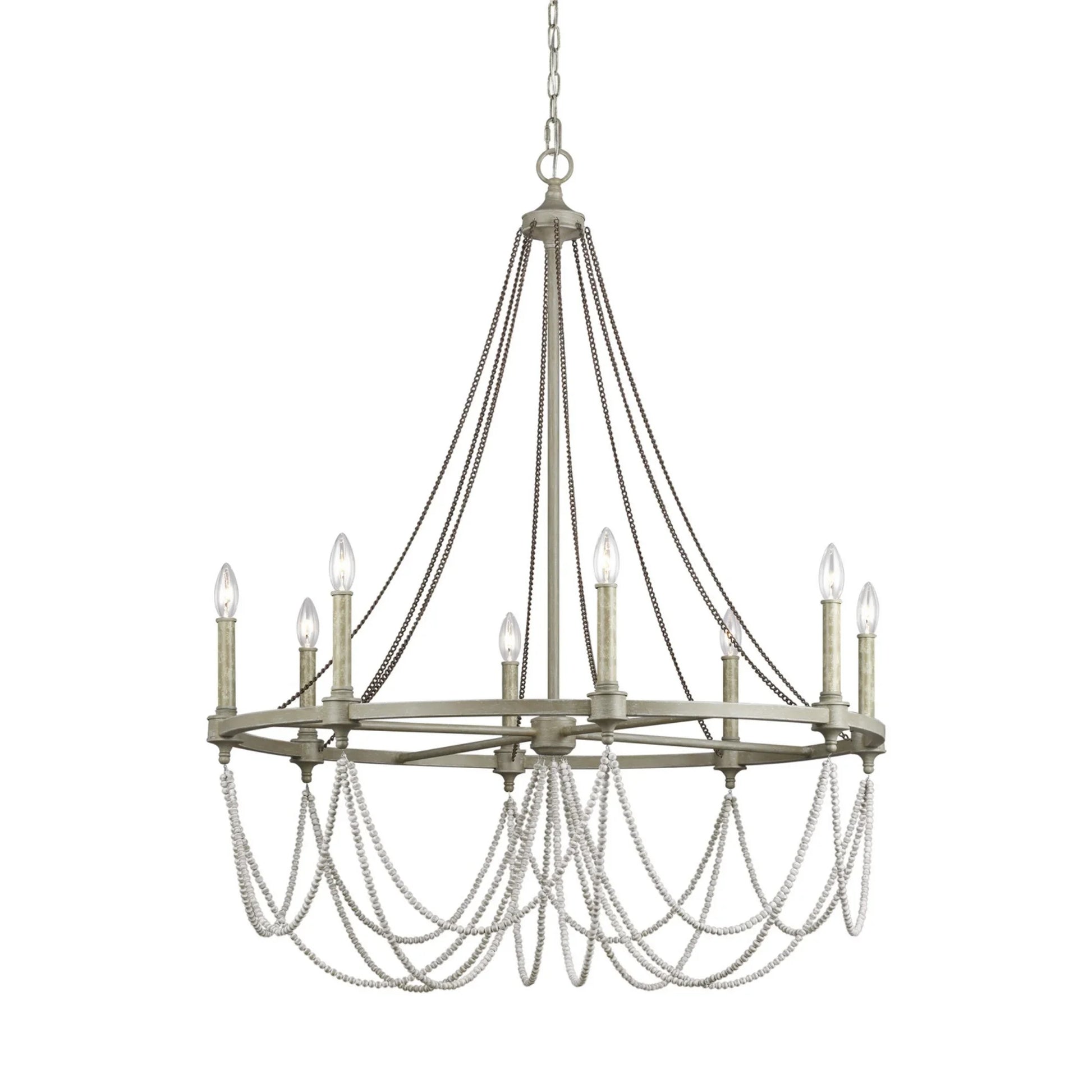 Visual Comfort Studio - Beverly 45" 8-Light Large Chandelier, Distressed White Wood Finish | Bees Lighting
